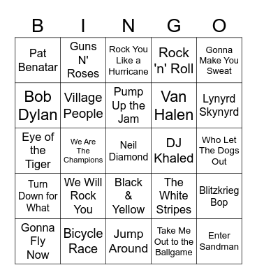 Stadium Songs Bingo Card