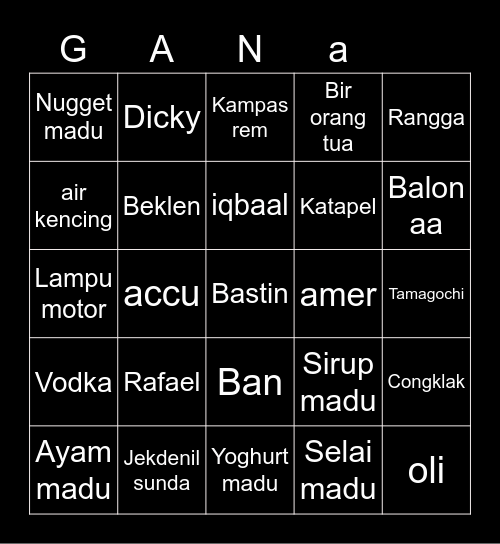 Punya gana Bingo Card