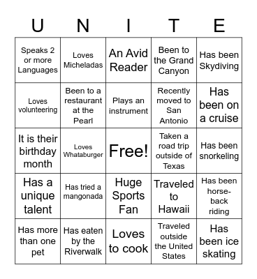 UNITE Bingo Card