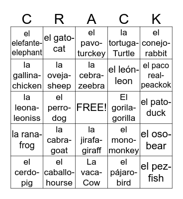 Cocane Baker Bingo Card