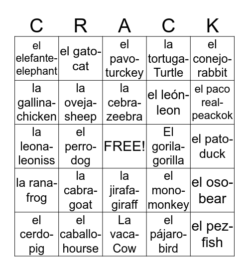 Cocane Baker Bingo Card
