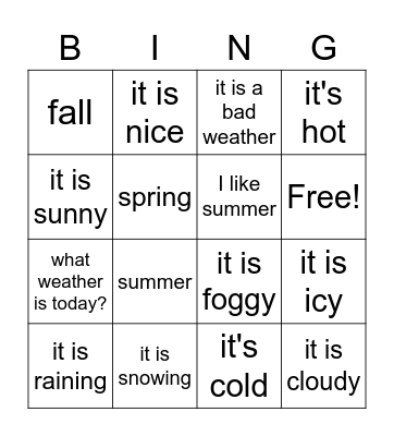 Quel temps fait-il? Bingo Card