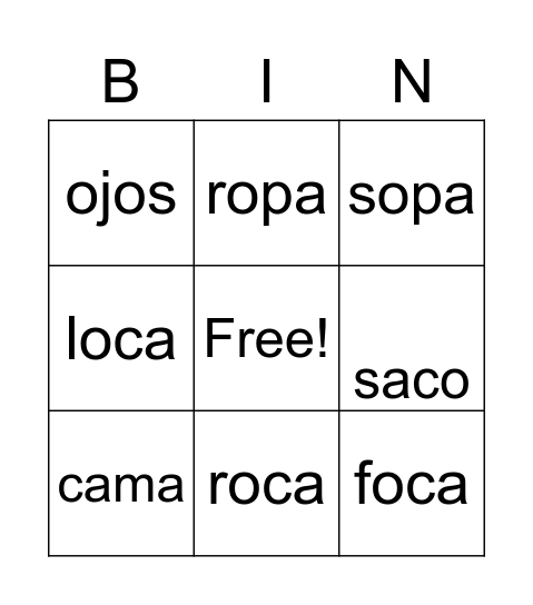 solidos Bingo Card