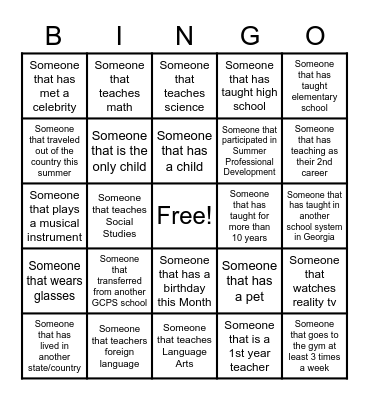 Sweetwater Patriots Academy Bingo Card