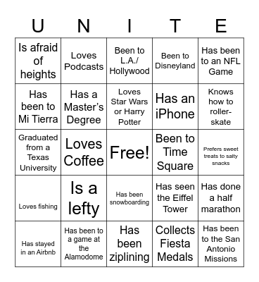 UNITE Bingo Card