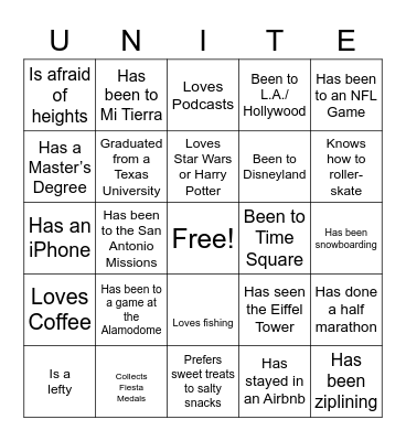 UNITE Bingo Card