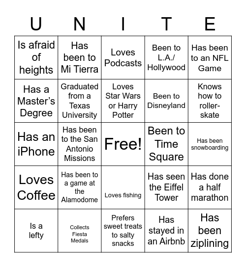 UNITE Bingo Card