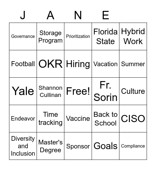 All Hands 7-21-2021 Bingo Card