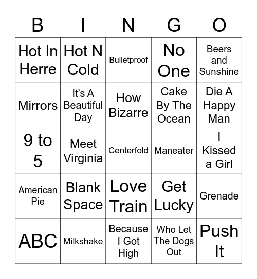 Music Bingo 106 Bingo Card