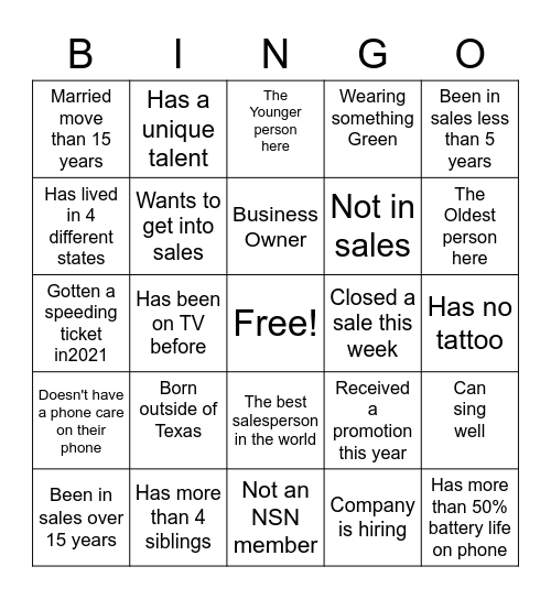 NSN Bingo Card