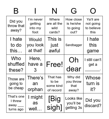Hand and Foot Bingo Card