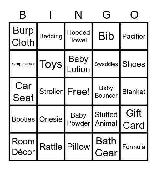 Baby Shower Bingo Card