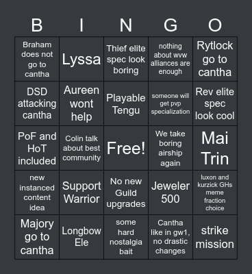 EoD stream Bingo Card