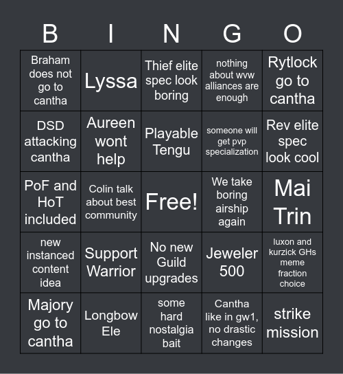 EoD stream Bingo Card