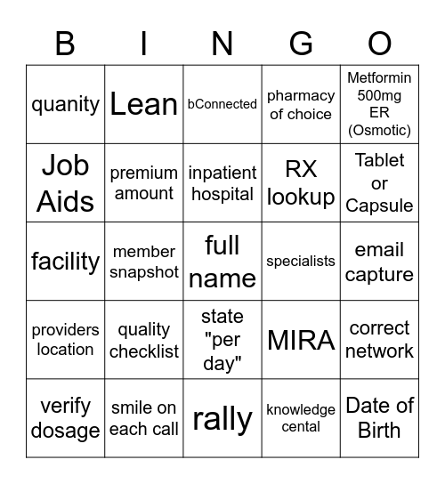 Quality Bingo Card
