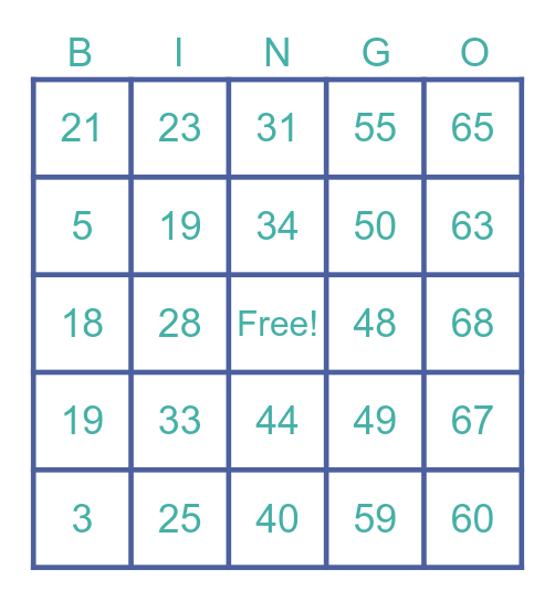 Bingo 1-70 Bingo Card