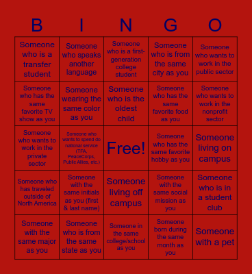 NGSC Fall Welcome Bingo Card