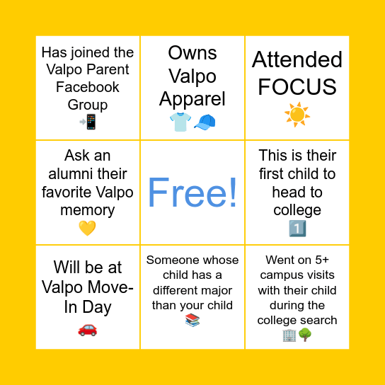 Parent Bingo Card