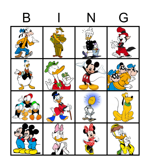 Donald Duck Bingo Card