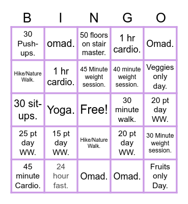 Weightloss Challenge! Bingo Card