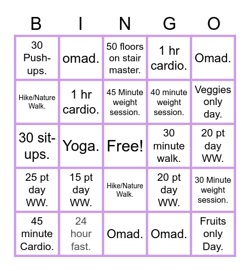 Weightloss Challenge! Bingo Card