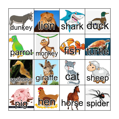 Animals Bingo Card