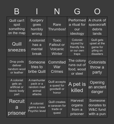 Quill18 Rimworld Bingo Card