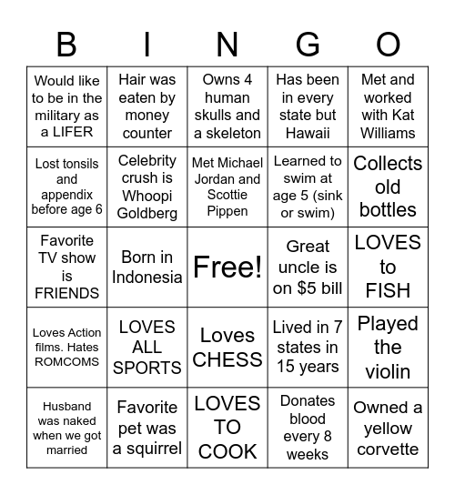 GET TO YOU KNOW Bingo Card