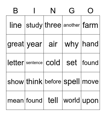 Sight Words 2 Bingo Card