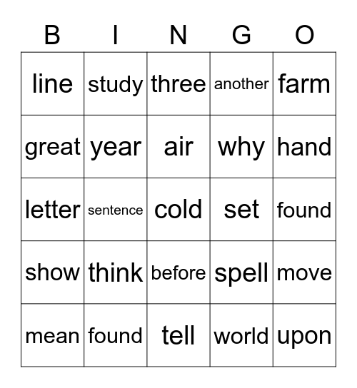 Sight Words 2 Bingo Card