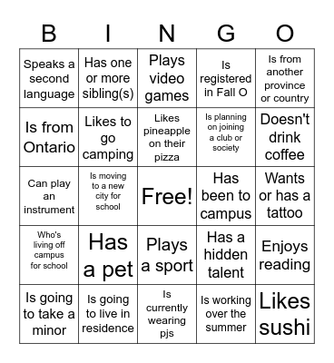 I met someone who... Bingo Card