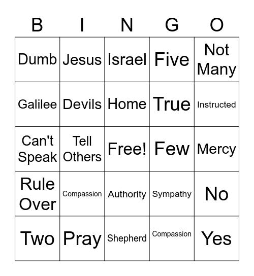 Jesus Heals Blind men and Dumb Man, Few Laborers Bingo Card
