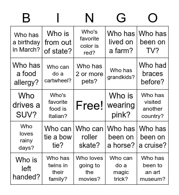 Ice Breaker Bingo Card