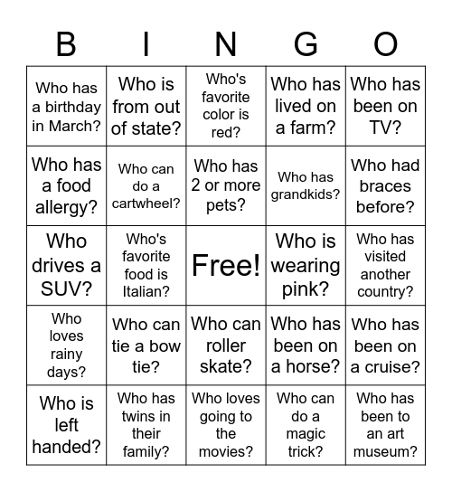 Ice Breaker Bingo Card