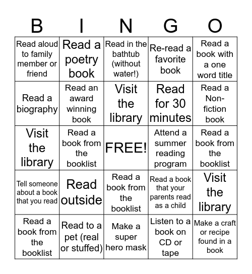 SUMMER READING Bingo Card