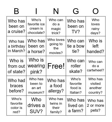 Ice Breaker Bingo Card