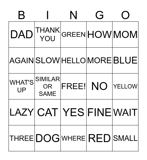 ASL BINGO GAME #1 Bingo Card