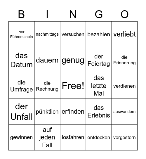 Kapitel 4 Vokabeln Bingo Card