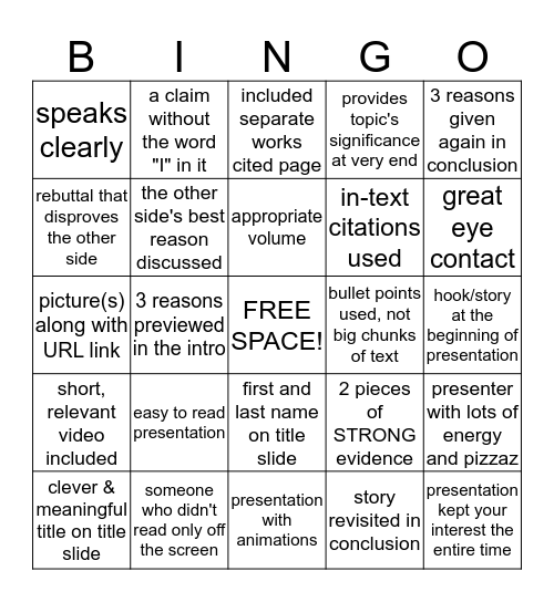 Presentation BINGO! (Version 2) Bingo Card
