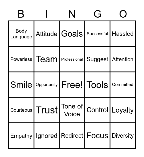 CUSTOMER SERVICE Bingo Card