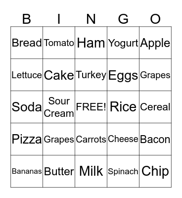 Grocery Store Bingo Card