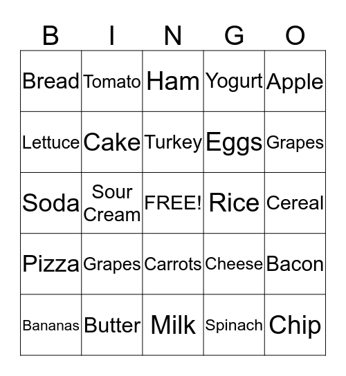 Grocery Store Bingo Card