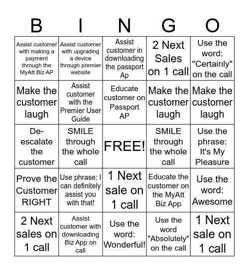Contest 1 Bingo Card