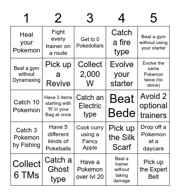 Sword and Shield Lockout Bingo Card