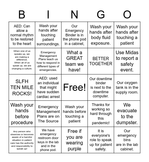 August Focus of the Month Bingo Card