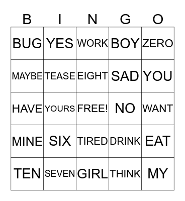 ASL BINGO GAME #2 Bingo Card