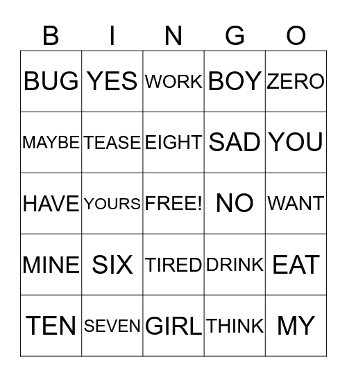 ASL BINGO GAME #2 Bingo Card