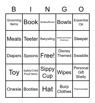 Shelly's Baby Shower Bingo Card