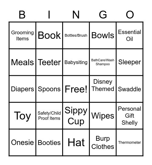 Shelly's Baby Shower Bingo Card