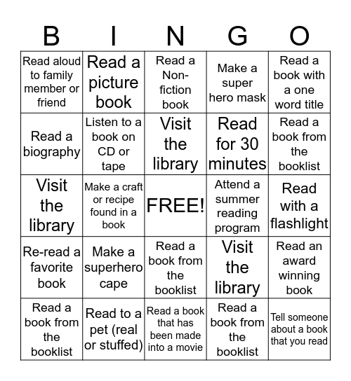 SUMMER READING Bingo Card